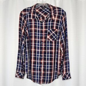 Torrid red & blue plaid button front long sleeve shirt with front pocket